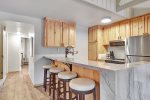 Fully equipped kitchen, marble waterfall counter tops